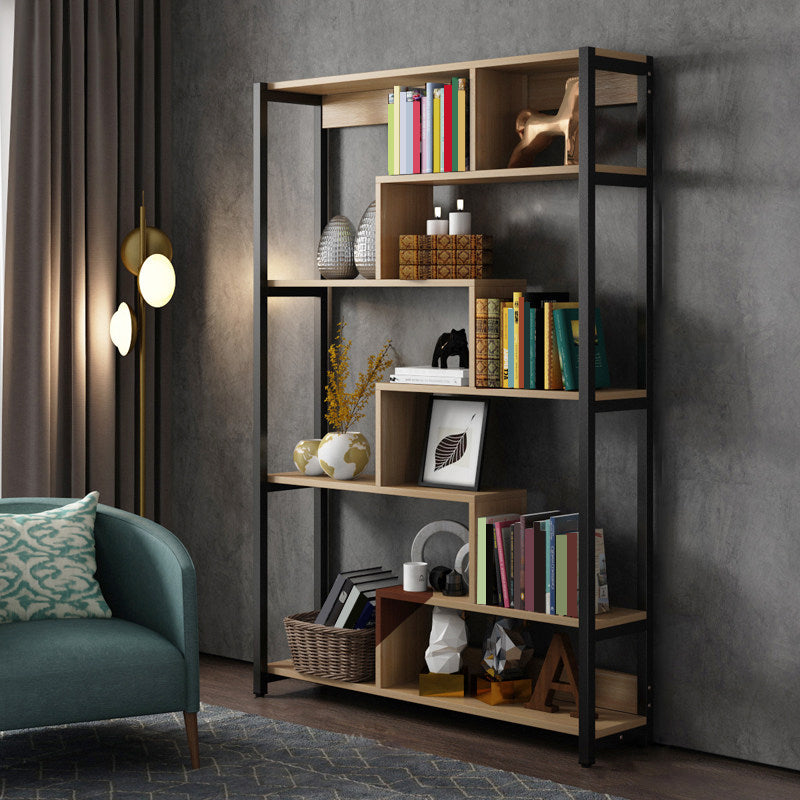 Modern Style Wood Bookcase Open Back Bookshelf for Home Office Natural 47.2"L x 10.6"W x 70.9"H Clearhalo 'Bookcases' 'Furniture' 'furniture_bookcases' 'Office Furniture' 4912679