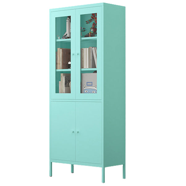 Contemporary Style Metal Bookcase Closed Back Bookshelf with Door for Home Blue 27.6"L x 13.8"W x 66.9"H 2 Clearhalo 'Bookcases' 'Furniture' 'furniture_bookcases' 'Office Furniture' 4912815