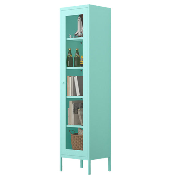 Contemporary Style Metal Bookcase Closed Back Bookshelf with Door for Home Blue 15.7"L x 13.8"W x 66.9"H 1 Clearhalo 'Bookcases' 'Furniture' 'furniture_bookcases' 'Office Furniture' 4912817