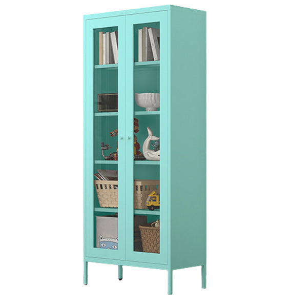 Contemporary Style Metal Bookcase Closed Back Bookshelf with Door for Home Blue 27.6"L x 13.8"W x 66.9"H 1 Clearhalo 'Bookcases' 'Furniture' 'furniture_bookcases' 'Office Furniture' 4912821