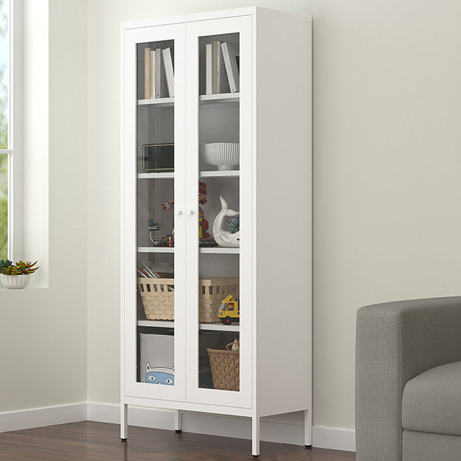 Contemporary Style Metal Bookcase Closed Back Bookshelf with Door for Home White 27.6"L x 13.8"W x 66.9"H 1 Clearhalo 'Bookcases' 'Furniture' 'furniture_bookcases' 'Office Furniture' 4912824