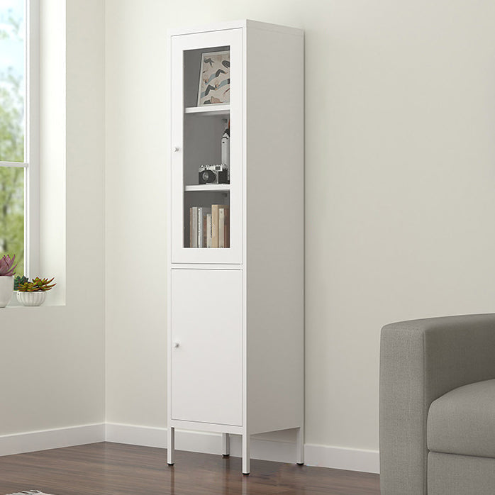 Contemporary Style Metal Bookcase Closed Back Bookshelf with Door for Home White 15.7"L x 13.8"W x 66.9"H 2 Clearhalo 'Bookcases' 'Furniture' 'furniture_bookcases' 'Office Furniture' 4912826