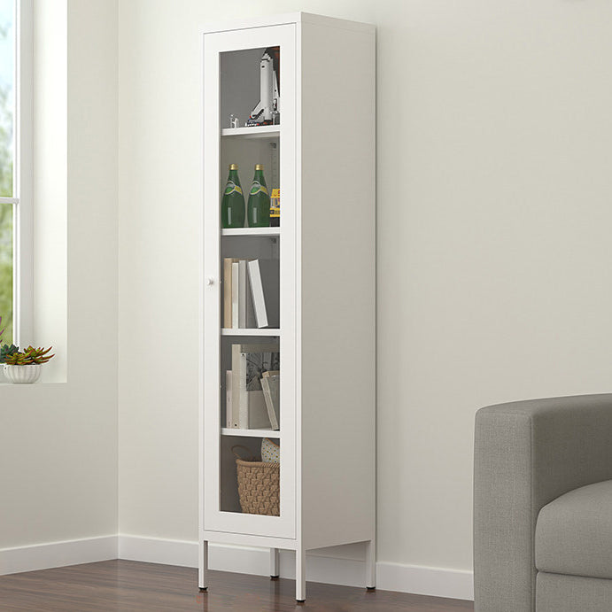 Contemporary Style Metal Bookcase Closed Back Bookshelf with Door for Home White 15.7"L x 13.8"W x 66.9"H 1 Clearhalo 'Bookcases' 'Furniture' 'furniture_bookcases' 'Office Furniture' 4912828