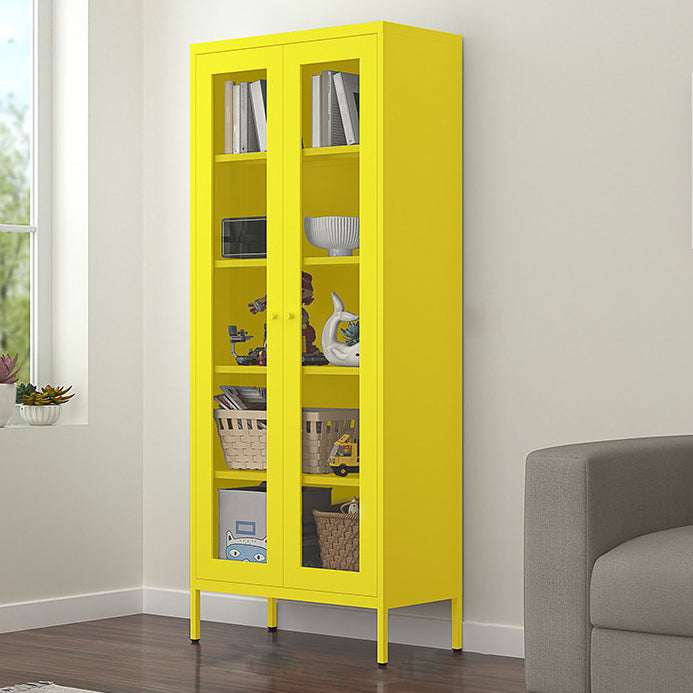 Contemporary Style Metal Bookcase Closed Back Bookshelf with Door for Home Yellow 27.6"L x 13.8"W x 66.9"H 1 Clearhalo 'Bookcases' 'Furniture' 'furniture_bookcases' 'Office Furniture' 4912830