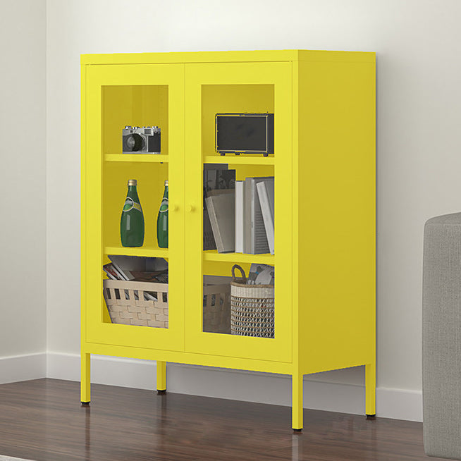 Contemporary Style Metal Bookcase Closed Back Bookshelf with Door for Home Yellow 31.5"L x 13.8"W x 40"H 1 Clearhalo 'Bookcases' 'Furniture' 'furniture_bookcases' 'Office Furniture' 4912833