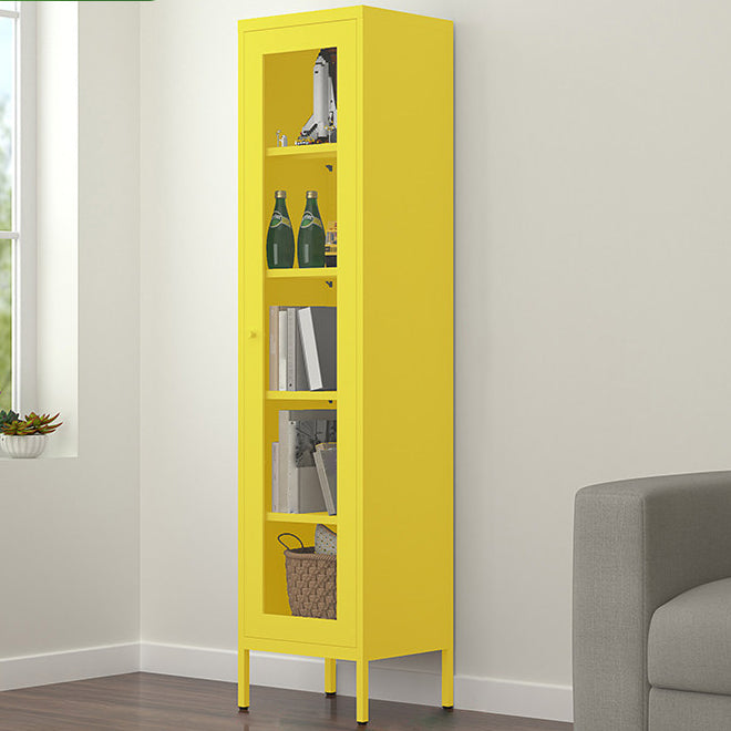 Contemporary Style Metal Bookcase Closed Back Bookshelf with Door for Home Yellow 15.7"L x 13.8"W x 66.9"H 1 Clearhalo 'Bookcases' 'Furniture' 'furniture_bookcases' 'Office Furniture' 4912834