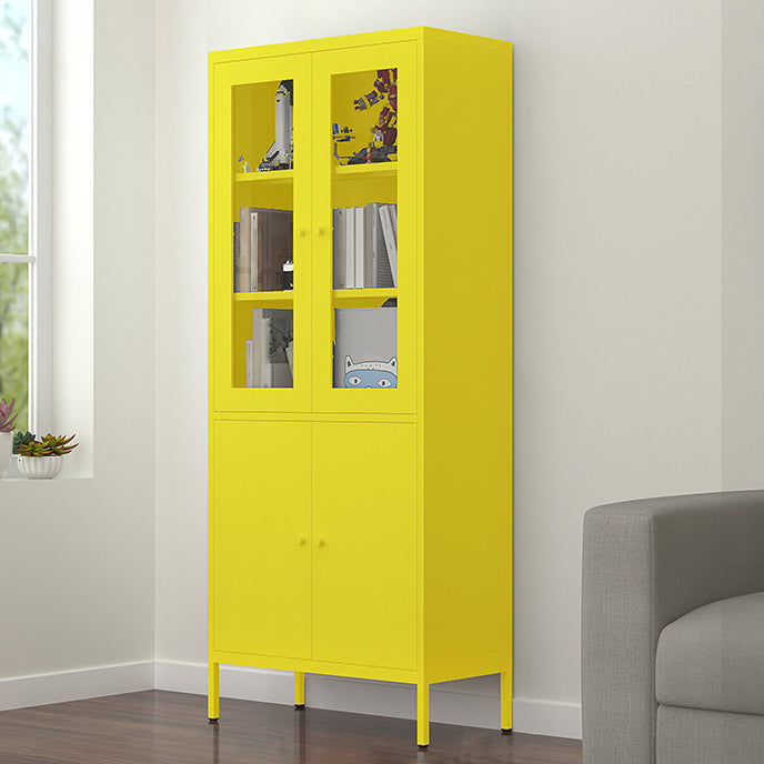 Contemporary Style Metal Bookcase Closed Back Bookshelf with Door for Home Yellow 27.6"L x 13.8"W x 66.9"H 2 Clearhalo 'Bookcases' 'Furniture' 'furniture_bookcases' 'Office Furniture' 4912837