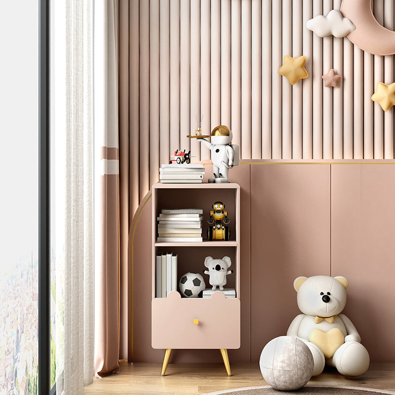 Wood Standard Bookcase Contemporary Style Closed Back Bookshelf with Drawer 18.9"L x 13.8"W x 41.1"H Pink Clearhalo 'Bookcases' 'furn' 'furn_bookcases' 'Furniture' 'furniture_bookcases' 'Office Furniture' 4913949