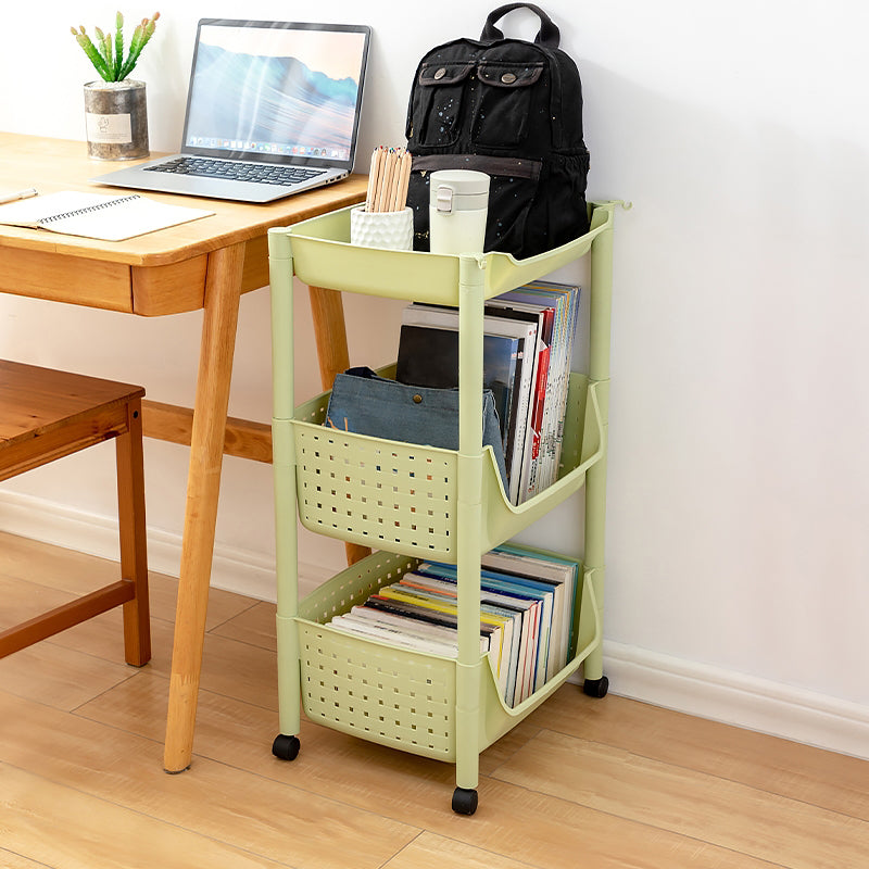 Plastic Standard Bookcase Contemporary Style Open Back Bookshelf with Wheels 13.8"L x 16.5"W x 29.9"H Green Clearhalo 'Bookcases' 'furn' 'furn_bookcases' 'Furniture' 'furniture_bookcases' 'Office Furniture' 4913967