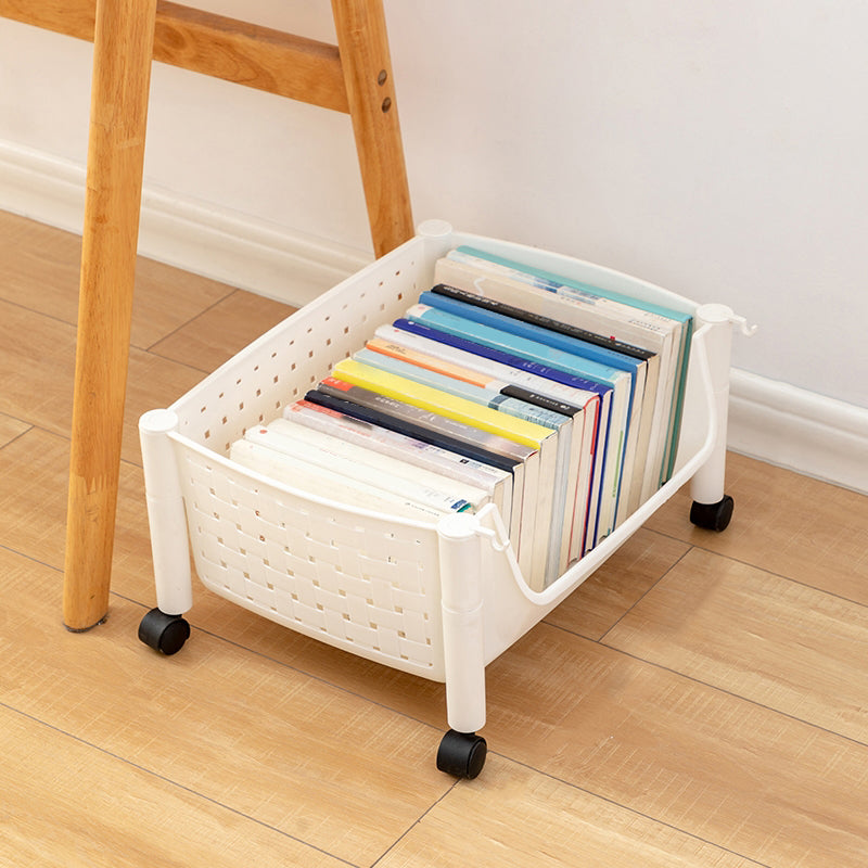 Plastic Standard Bookcase Contemporary Style Open Back Bookshelf with Wheels 13.8"L x 16.5"W x 8.5"H White Clearhalo 'Bookcases' 'furn' 'furn_bookcases' 'Furniture' 'furniture_bookcases' 'Office Furniture' 4913969