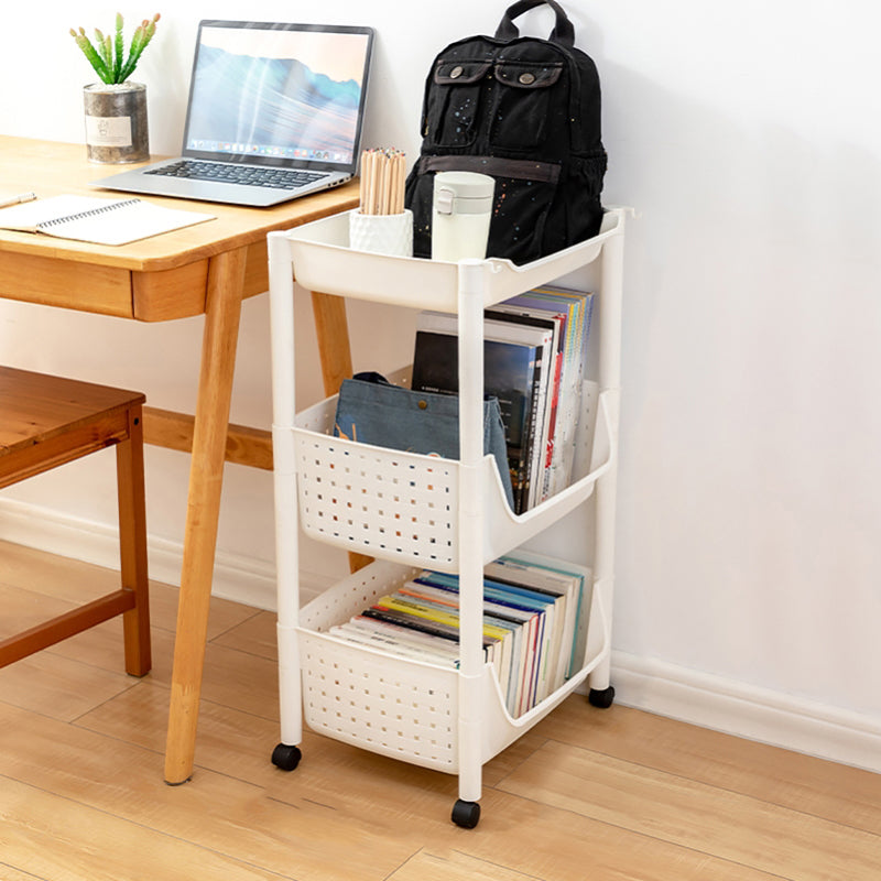 Plastic Standard Bookcase Contemporary Style Open Back Bookshelf with Wheels 13.8"L x 16.5"W x 29.9"H White Clearhalo 'Bookcases' 'furn' 'furn_bookcases' 'Furniture' 'furniture_bookcases' 'Office Furniture' 4913973