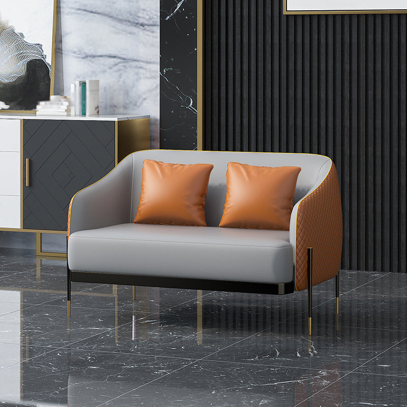 Contemporary Faux Leather Settee Stain-Resistant Couch in Orange and Blue 63"L x 31"W x 31"H Grey Orange Clearhalo 'furn' 'furn_sofas' 'Furniture' 'furniture_sofas' 'Living Room Furniture' 'Sofa' 'sofas' 4918659