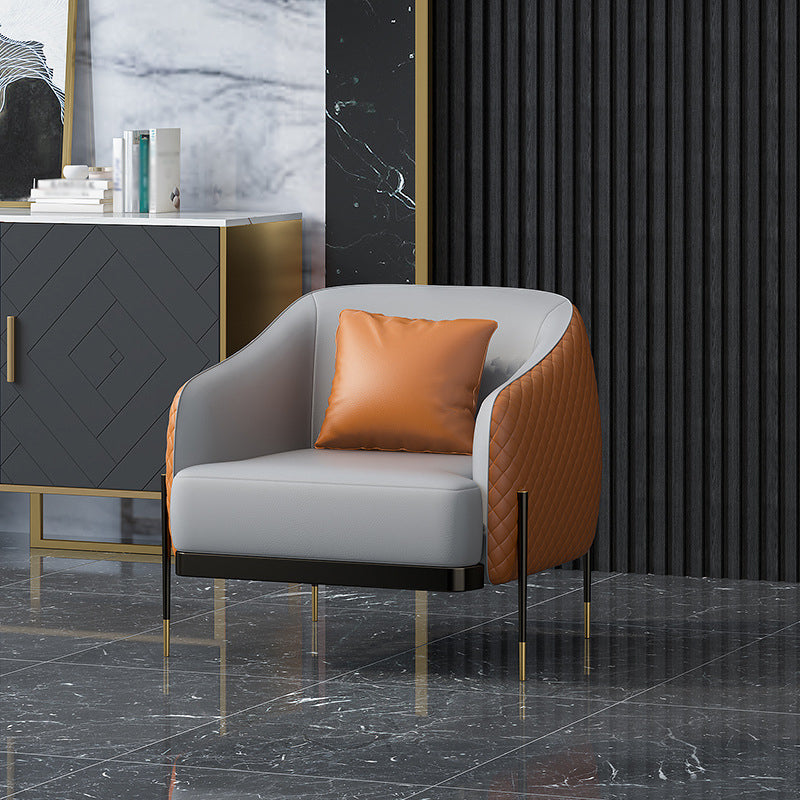 Contemporary Faux Leather Settee Stain-Resistant Couch in Orange and Blue 31.5"L x 31"W x 31"H Grey Orange Clearhalo 'furn' 'furn_sofas' 'Furniture' 'furniture_sofas' 'Living Room Furniture' 'Sofa' 'sofas' 4918662