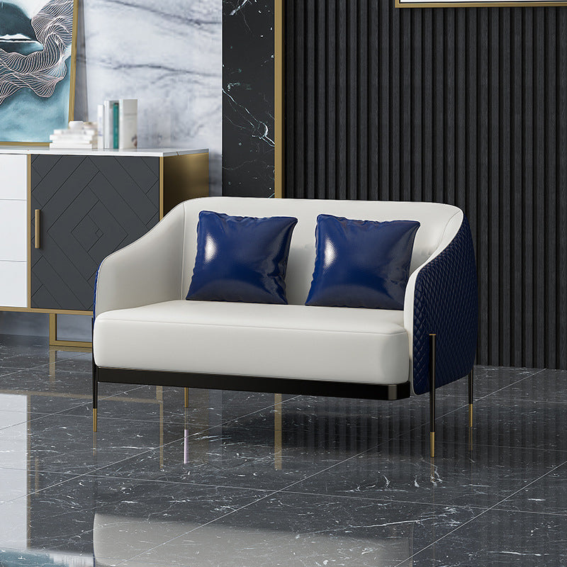 Contemporary Faux Leather Settee Stain-Resistant Couch in Orange and Blue 63"L x 31"W x 31"H Blue-White Clearhalo 'furn' 'furn_sofas' 'Furniture' 'furniture_sofas' 'Living Room Furniture' 'Sofa' 'sofas' 4918663