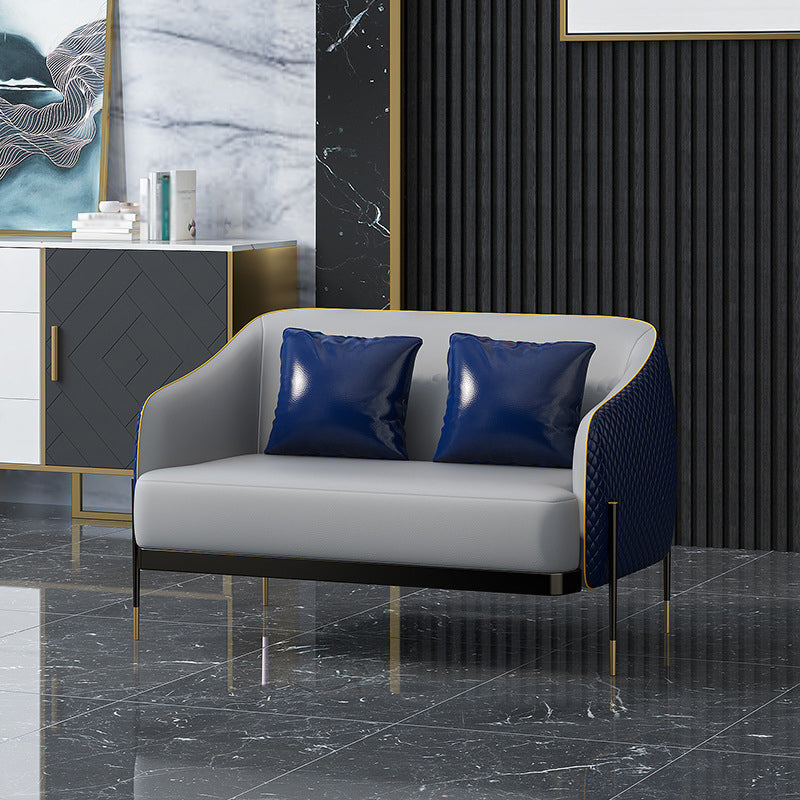 Contemporary Faux Leather Settee Stain-Resistant Couch in Orange and Blue 63"L x 31"W x 31"H Gray-Blue Clearhalo 'furn' 'furn_sofas' 'Furniture' 'furniture_sofas' 'Living Room Furniture' 'Sofa' 'sofas' 4918664