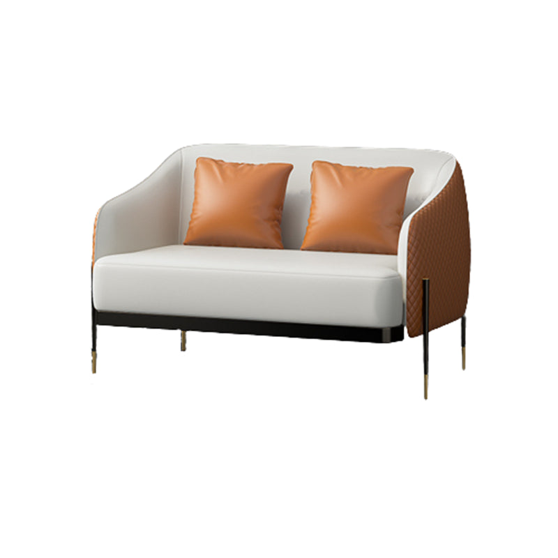 Contemporary Faux Leather Settee Stain-Resistant Couch in Orange and Blue Clearhalo 'furn' 'furn_sofas' 'Furniture' 'furniture_sofas' 'Living Room Furniture' 'Sofa' 'sofas' 4918667