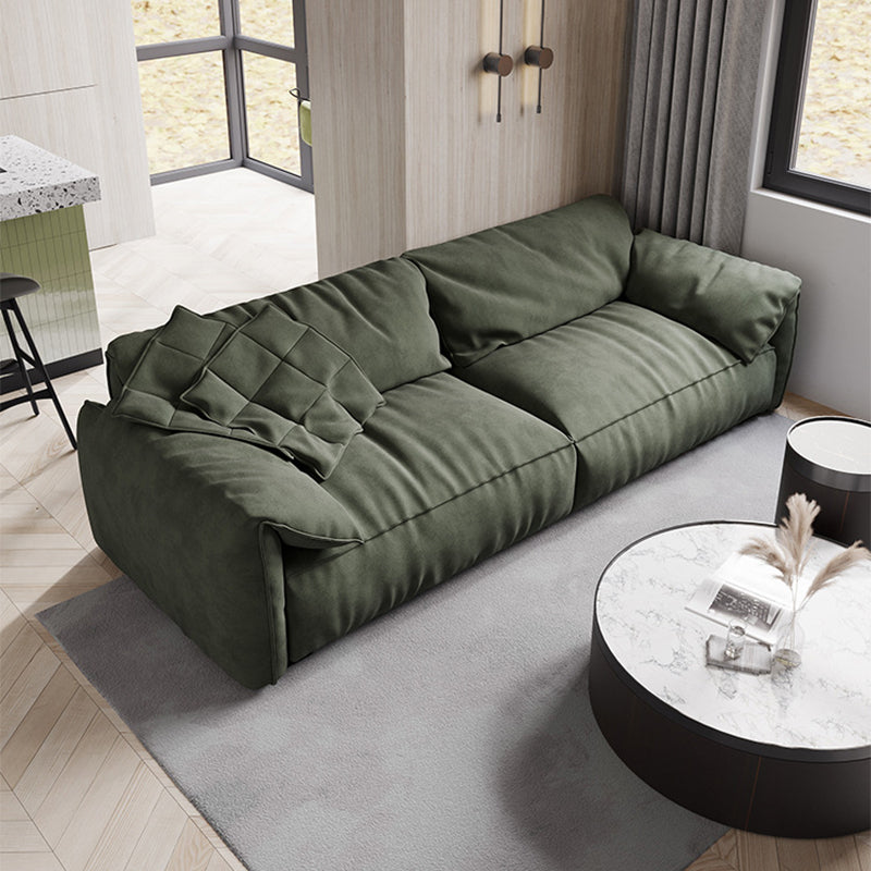 Contemporary Faux Leather Couch Down Filled Settee with Pillow Top Arm 82.7"L x 39.4"W x 29.5"H Green Suede Clearhalo 'furn' 'furn_sofas' 'Furniture' 'furniture_sofas' 'Living Room Furniture' 'Sofa' 'sofas' 4918673