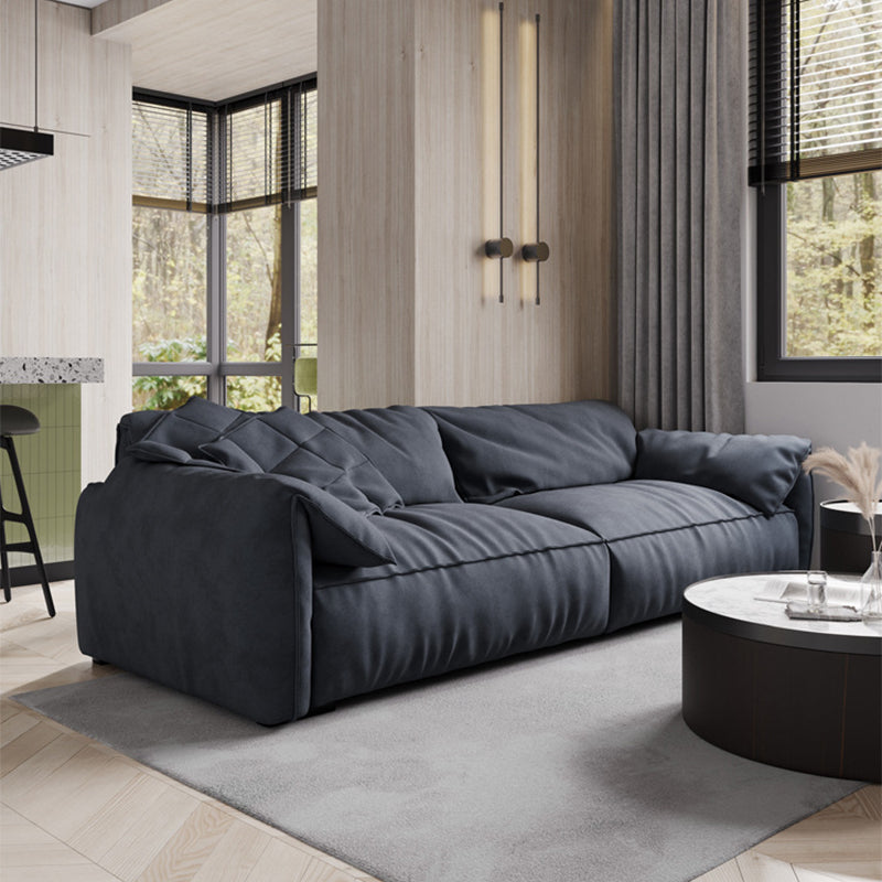 Contemporary Faux Leather Couch Down Filled Settee with Pillow Top Arm 82.7"L x 39.4"W x 29.5"H Navy Suede Clearhalo 'furn' 'furn_sofas' 'Furniture' 'furniture_sofas' 'Living Room Furniture' 'Sofa' 'sofas' 4918684