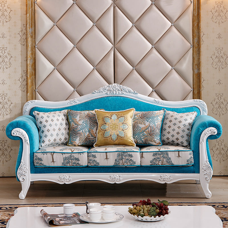 Traditional Velvet Couch Three Cushion Seat Settee with Rolled Arms Ocean Blue Clearhalo 'furn' 'furn_sofas' 'Furniture' 'furniture_sofas' 'Living Room Furniture' 'Sofa' 'sofas' 4918688
