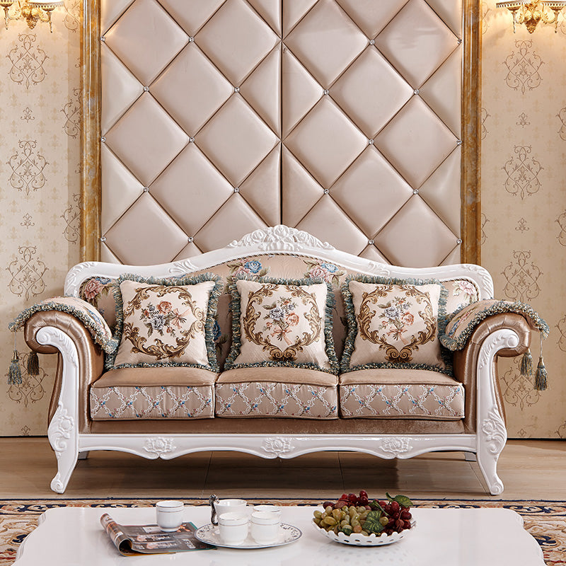 Traditional Velvet Couch Three Cushion Seat Settee with Rolled Arms Coffee Clearhalo 'furn' 'furn_sofas' 'Furniture' 'furniture_sofas' 'Living Room Furniture' 'Sofa' 'sofas' 4918691