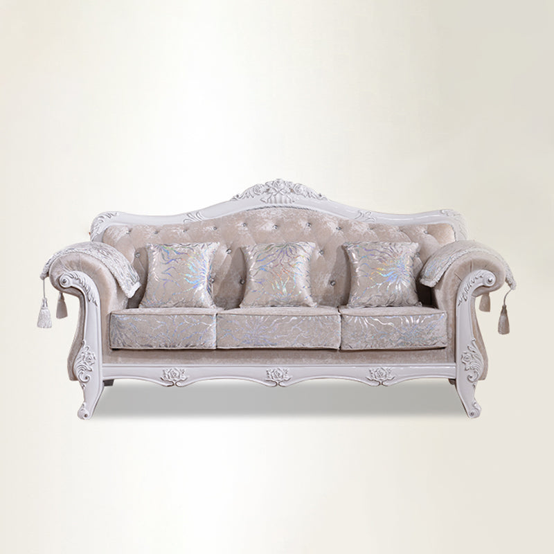 Traditional Velvet Couch Three Cushion Seat Settee with Rolled Arms Clearhalo 'furn' 'furn_sofas' 'Furniture' 'furniture_sofas' 'Living Room Furniture' 'Sofa' 'sofas' 4918700