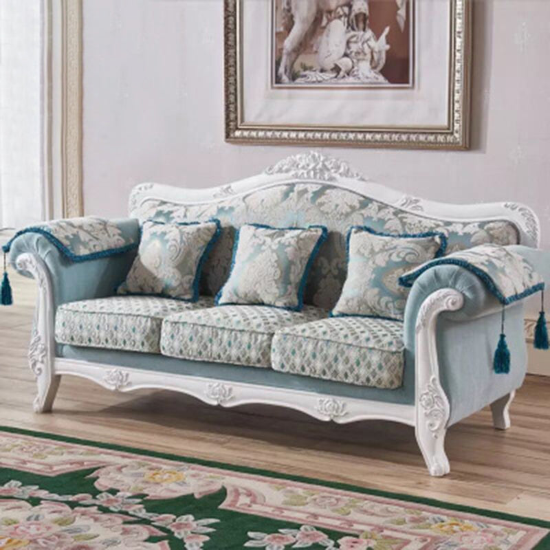 Traditional Velvet Couch Three Cushion Seat Settee with Rolled Arms Blue Clearhalo 'furn' 'furn_sofas' 'Furniture' 'furniture_sofas' 'Living Room Furniture' 'Sofa' 'sofas' 4918704