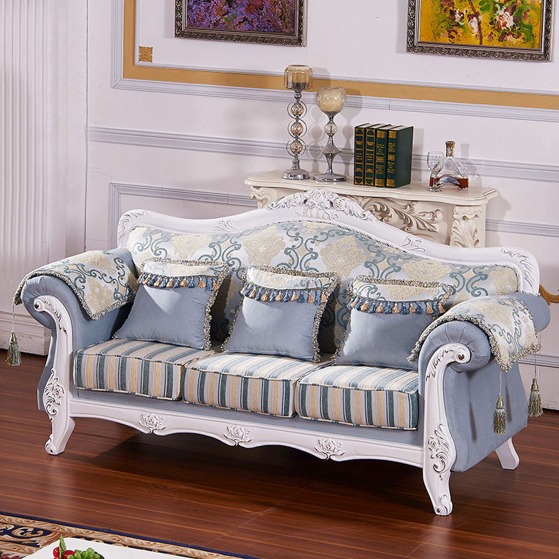 Traditional Velvet Couch Three Cushion Seat Settee with Rolled Arms Sky Blue Clearhalo 'furn' 'furn_sofas' 'Furniture' 'furniture_sofas' 'Living Room Furniture' 'Sofa' 'sofas' 4918706