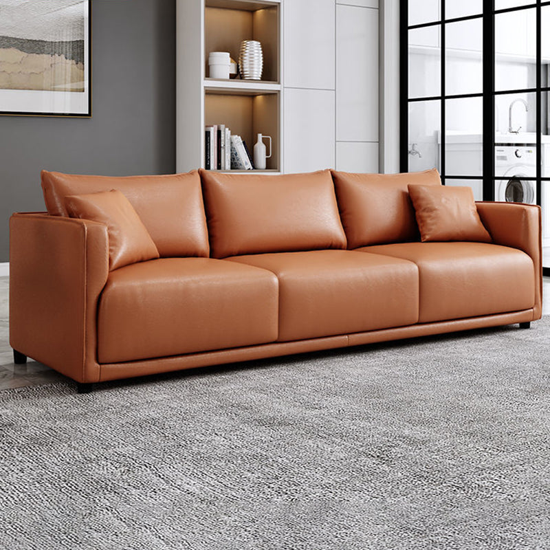 Modern 3-seater Sofa Three Pillows Back Couch with Square Arms for Apartment Orange Clearhalo 'furn' 'furn_sofas' 'Furniture' 'furniture_sofas' 'Living Room Furniture' 'Sofa' 'sofas' 4918711