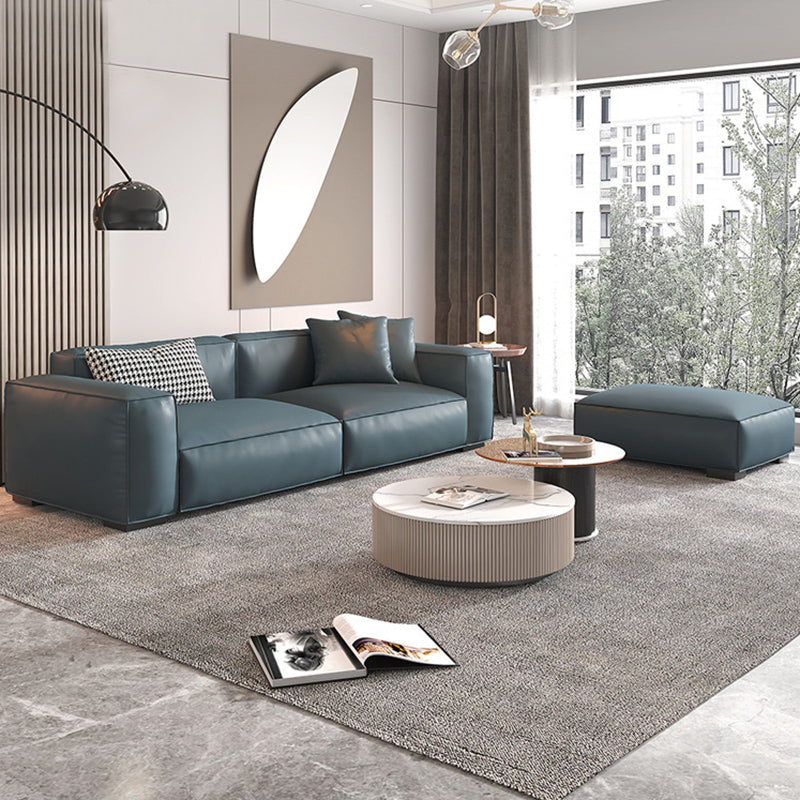 Contemporary Genuine Leather Settee Square Arm Loveseat in Green/Beige/Brown/Gray Clearhalo 'furn' 'furn_sofas' 'Furniture' 'furniture_sofas' 'Living Room Furniture' 'Sofa' 'sofas' 4918740