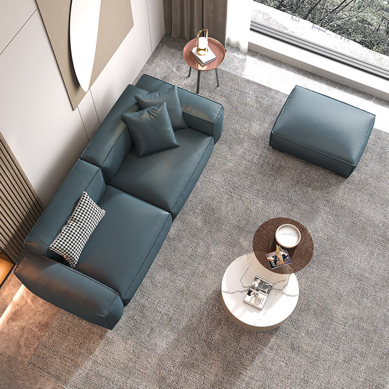 Contemporary Genuine Leather Settee Square Arm Loveseat in Green/Beige/Brown/Gray Clearhalo 'furn' 'furn_sofas' 'Furniture' 'furniture_sofas' 'Living Room Furniture' 'Sofa' 'sofas' 4918741