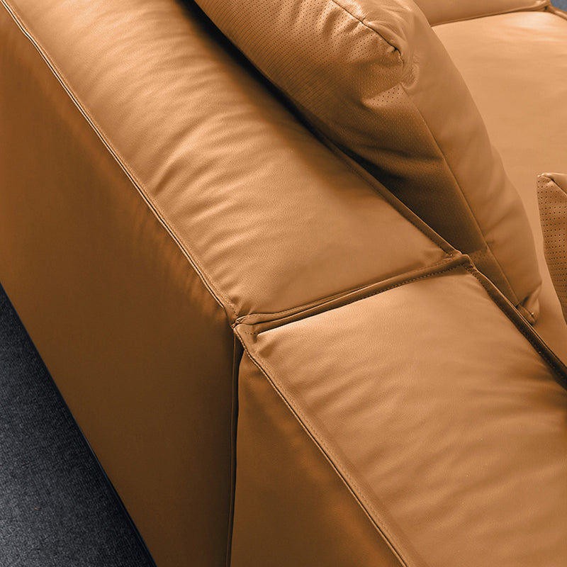 Contemporary Genuine Leather Settee Square Arm Loveseat in Green/Beige/Brown/Gray Clearhalo 'furn' 'furn_sofas' 'Furniture' 'furniture_sofas' 'Living Room Furniture' 'Sofa' 'sofas' 4918747