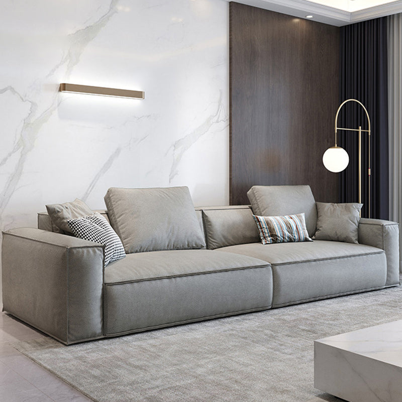 Contemporary Genuine Leather Settee Square Arm Loveseat in Green/Beige/Brown/Gray Gray Clearhalo 'furn' 'furn_sofas' 'Furniture' 'furniture_sofas' 'Living Room Furniture' 'Sofa' 'sofas' 4918748