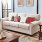 Traditional Biege Pillow Back Couch Rolled Arm Sofa with Nailhead Trim 83"L x 35.5"W x 35.5"H Faux Leather Clearhalo 'furn' 'furn_sofas' 'Furniture' 'furniture_sofas' 'Living Room Furniture' 'Sofa' 'sofas' 4918753
