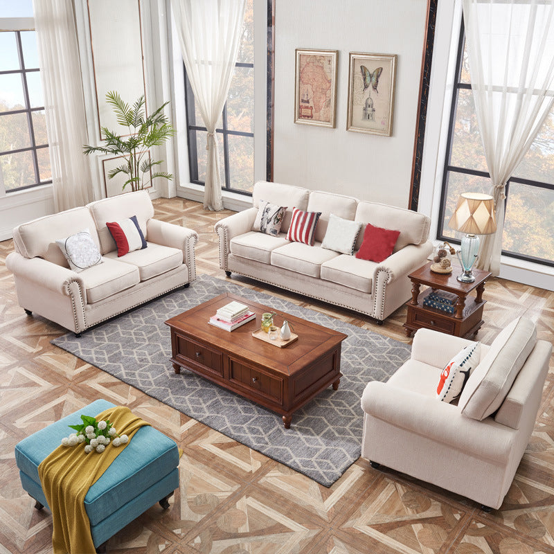 Traditional Biege Pillow Back Couch Rolled Arm Sofa with Nailhead Trim Clearhalo 'furn' 'furn_sofas' 'Furniture' 'furniture_sofas' 'Living Room Furniture' 'Sofa' 'sofas' 4918754