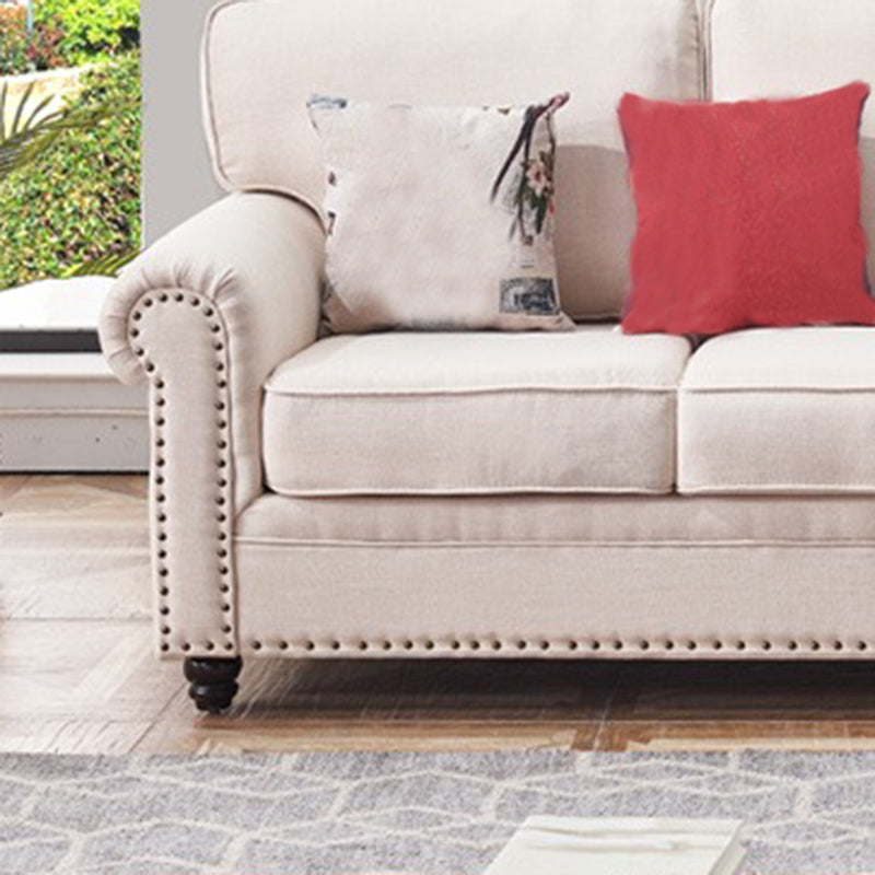 Traditional Biege Pillow Back Couch Rolled Arm Sofa with Nailhead Trim Clearhalo 'furn' 'furn_sofas' 'Furniture' 'furniture_sofas' 'Living Room Furniture' 'Sofa' 'sofas' 4918762