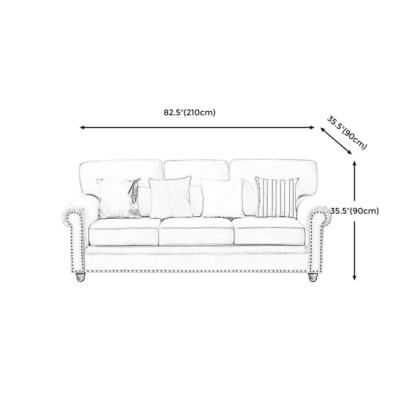 Traditional Biege Pillow Back Couch Rolled Arm Sofa with Nailhead Trim Clearhalo 'furn' 'furn_sofas' 'Furniture' 'furniture_sofas' 'Living Room Furniture' 'Sofa' 'sofas' 4918766