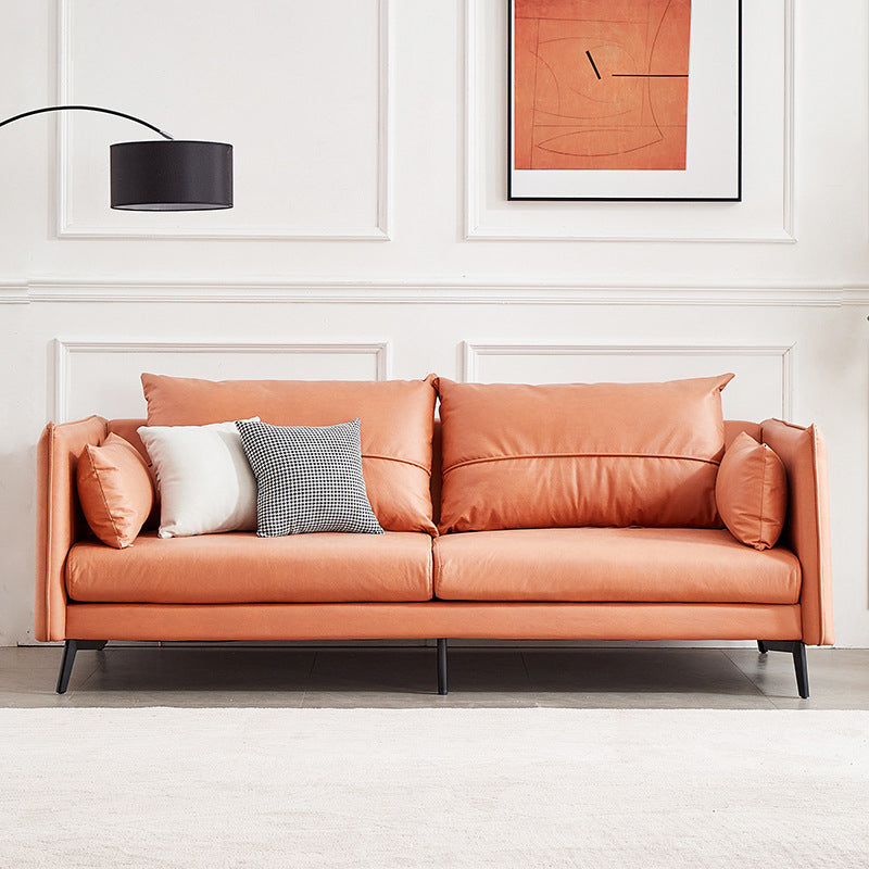 Contemporary Faux Leather Square Arm Sofa Pillow Back Couch with Metal Legs Orange 33''H x 83''L x 35''W Memory Foam Clearhalo 'Furniture' 'furniture_sofas' 'Living Room Furniture' 'Sofa' 'sofas' 4918768