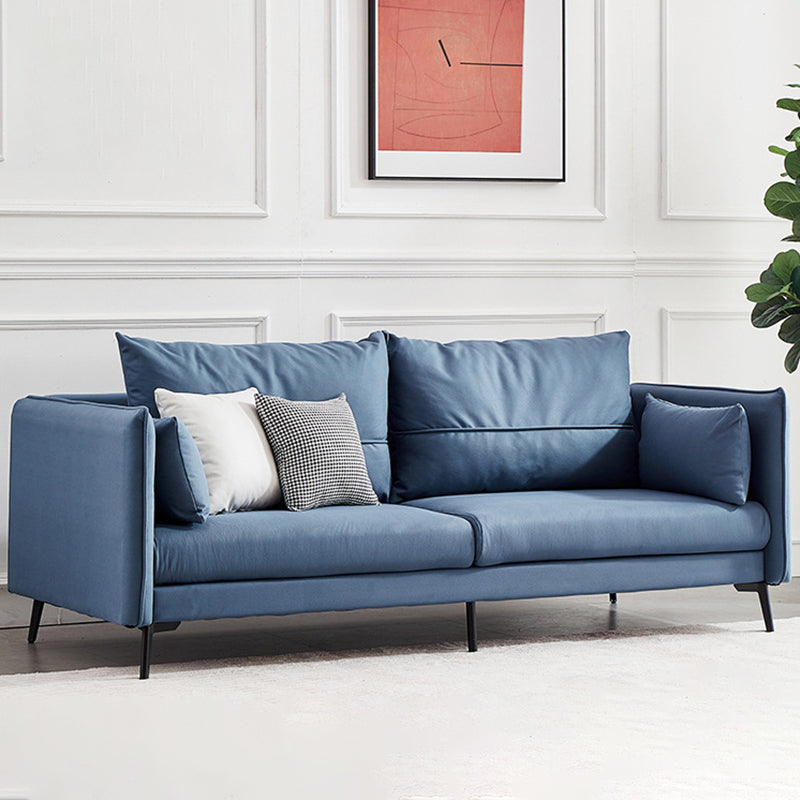 Contemporary Faux Leather Square Arm Sofa Pillow Back Couch with Metal Legs Blue Clearhalo 'Furniture' 'furniture_sofas' 'Living Room Furniture' 'Sofa' 'sofas' 4918770