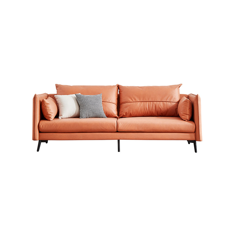 Contemporary Faux Leather Square Arm Sofa Pillow Back Couch with Metal Legs Orange 33''H x 83''L x 35''W Latex Clearhalo 'Furniture' 'furniture_sofas' 'Living Room Furniture' 'Sofa' 'sofas' 4918773