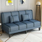 Linen/Velvet/Faux Leather Armless Convertible Sofa Tight Back Sofa Bed with Lumbar Pillow Blue Faux Leather Clearhalo 'furn' 'furn_sofas' 'Furniture' 'furniture_sofas' 'Living Room Furniture' 'Sofa' 'sofas' 4918783