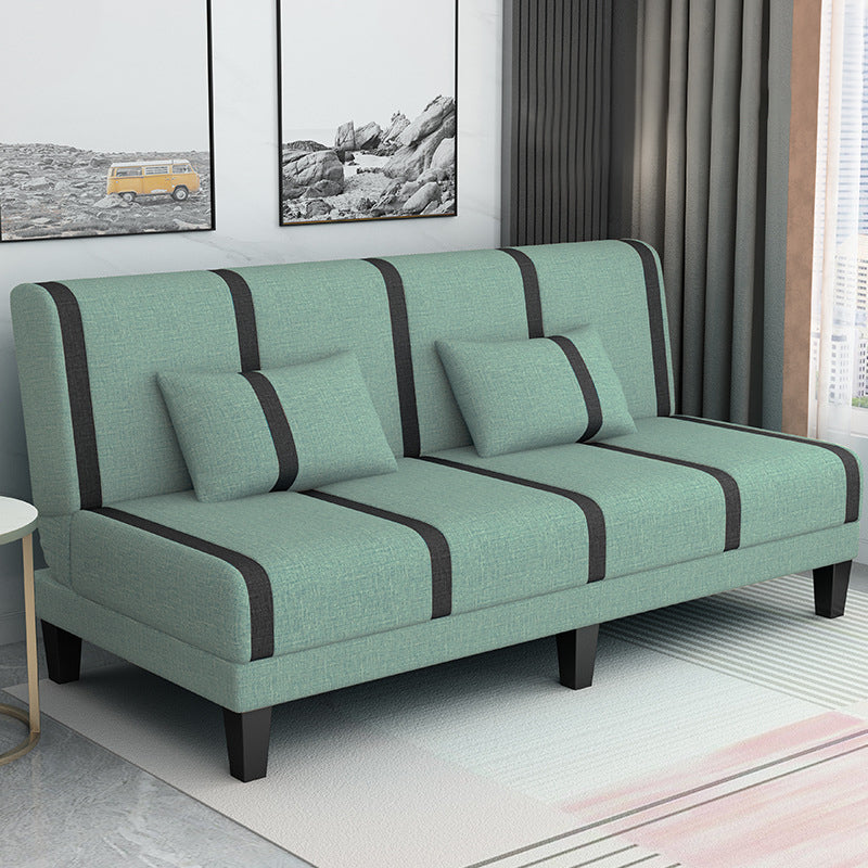 Linen/Velvet/Faux Leather Armless Convertible Sofa Tight Back Sofa Bed with Lumbar Pillow Light Green Linen Clearhalo 'furn' 'furn_sofas' 'Furniture' 'furniture_sofas' 'Living Room Furniture' 'Sofa' 'sofas' 4918784