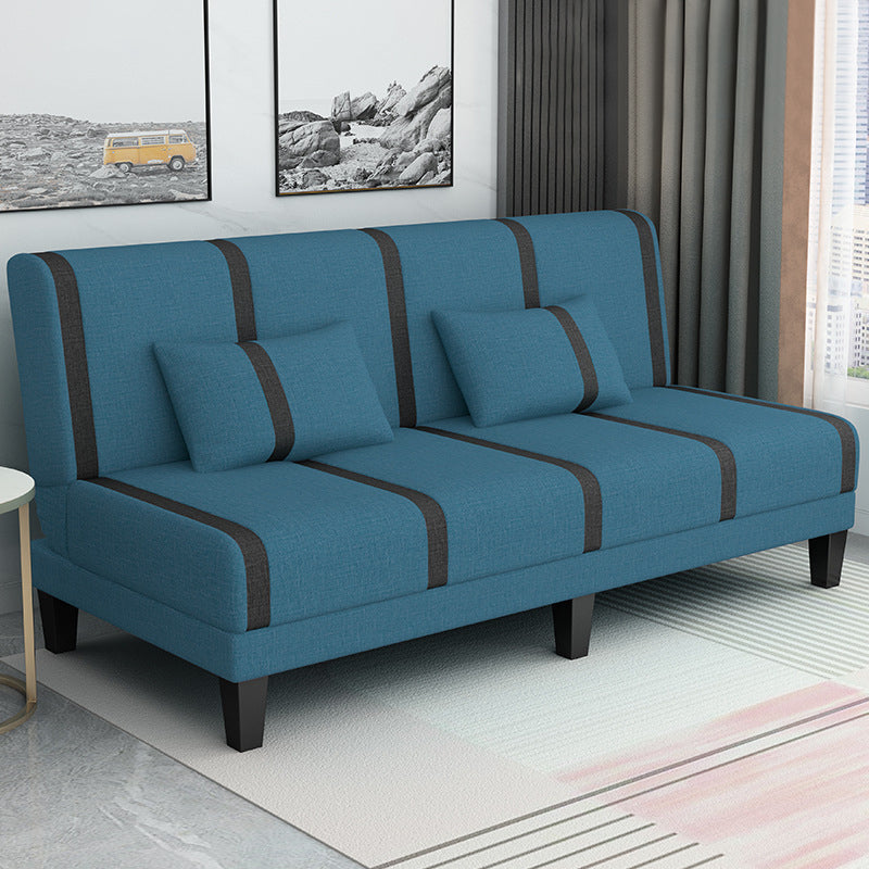 Linen/Velvet/Faux Leather Armless Convertible Sofa Tight Back Sofa Bed with Lumbar Pillow Ocean Blue Linen Clearhalo 'furn' 'furn_sofas' 'Furniture' 'furniture_sofas' 'Living Room Furniture' 'Sofa' 'sofas' 4918785