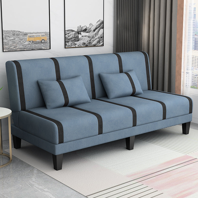 Linen/Velvet/Faux Leather Armless Convertible Sofa Tight Back Sofa Bed with Lumbar Pillow Blue Velvet Clearhalo 'furn' 'furn_sofas' 'Furniture' 'furniture_sofas' 'Living Room Furniture' 'Sofa' 'sofas' 4918786