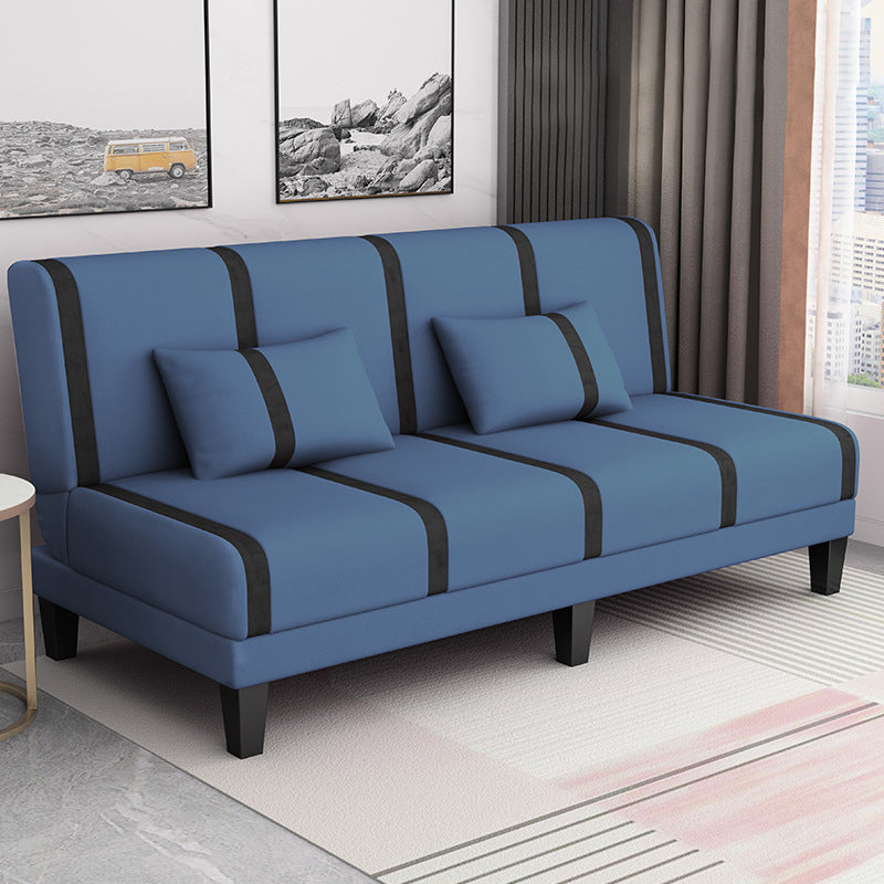 Linen/Velvet/Faux Leather Armless Convertible Sofa Tight Back Sofa Bed with Lumbar Pillow Ocean Blue Velvet Clearhalo 'furn' 'furn_sofas' 'Furniture' 'furniture_sofas' 'Living Room Furniture' 'Sofa' 'sofas' 4918787