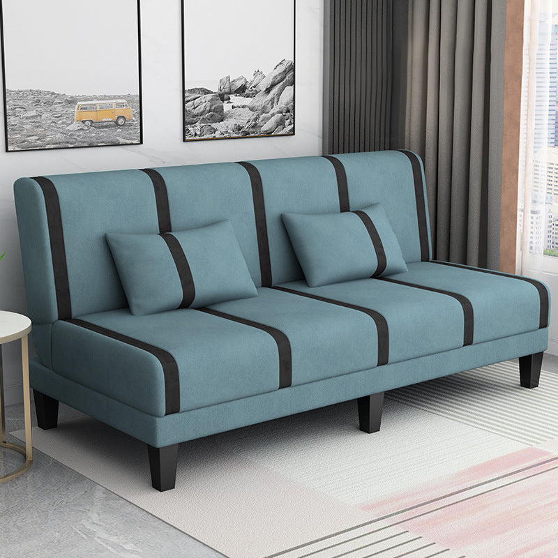 Linen/Velvet/Faux Leather Armless Convertible Sofa Tight Back Sofa Bed with Lumbar Pillow Aqua Velvet Clearhalo 'furn' 'furn_sofas' 'Furniture' 'furniture_sofas' 'Living Room Furniture' 'Sofa' 'sofas' 4918788