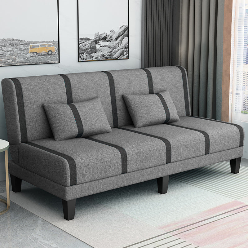Linen/Velvet/Faux Leather Armless Convertible Sofa Tight Back Sofa Bed with Lumbar Pillow Light Gray Linen Clearhalo 'furn' 'furn_sofas' 'Furniture' 'furniture_sofas' 'Living Room Furniture' 'Sofa' 'sofas' 4918792