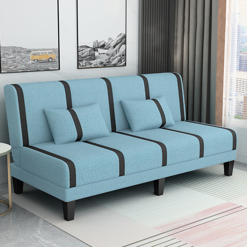 Linen/Velvet/Faux Leather Armless Convertible Sofa Tight Back Sofa Bed with Lumbar Pillow Light Blue Linen Clearhalo 'furn' 'furn_sofas' 'Furniture' 'furniture_sofas' 'Living Room Furniture' 'Sofa' 'sofas' 4918794