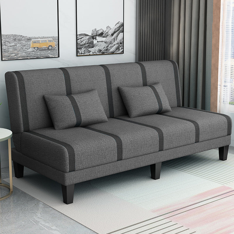 Linen/Velvet/Faux Leather Armless Convertible Sofa Tight Back Sofa Bed with Lumbar Pillow Grey Linen Clearhalo 'furn' 'furn_sofas' 'Furniture' 'furniture_sofas' 'Living Room Furniture' 'Sofa' 'sofas' 4918795
