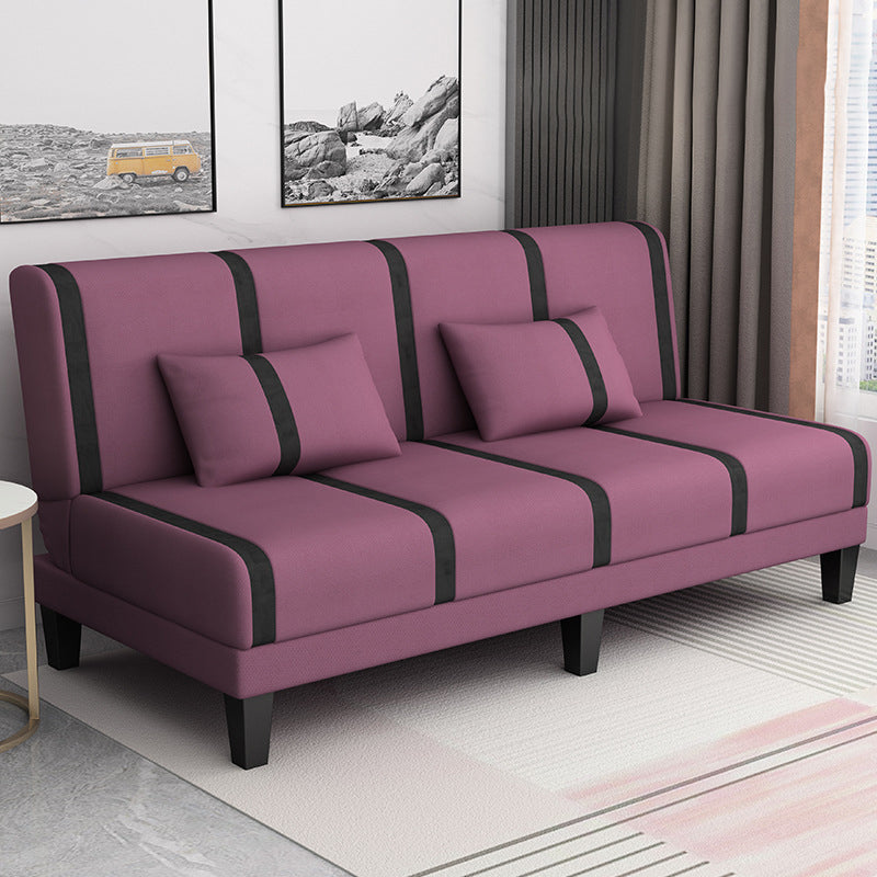 Linen/Velvet/Faux Leather Armless Convertible Sofa Tight Back Sofa Bed with Lumbar Pillow Purple Velvet Clearhalo 'furn' 'furn_sofas' 'Furniture' 'furniture_sofas' 'Living Room Furniture' 'Sofa' 'sofas' 4918797