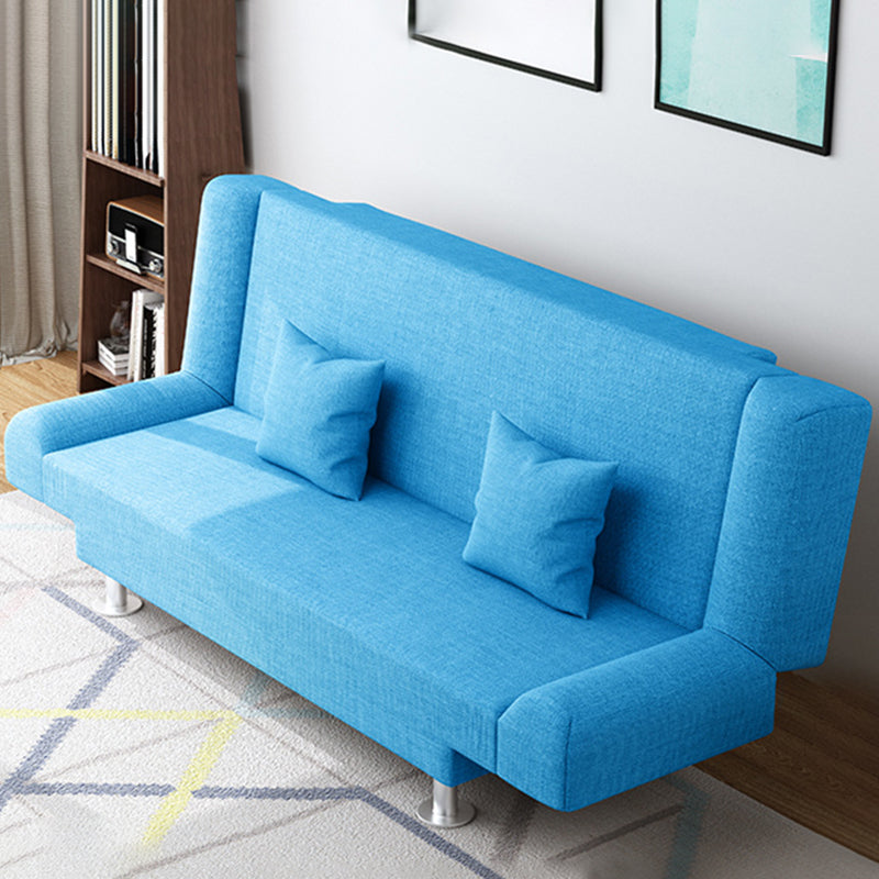 Modern Cotton Blend Round Arm Convertible Sofa Tight Back Foldable Sofa Bed Blue Clearhalo 'furn' 'furn_sofas' 'Furniture' 'furniture_sofas' 'Living Room Furniture' 'Sofa' 'sofas' 4918815